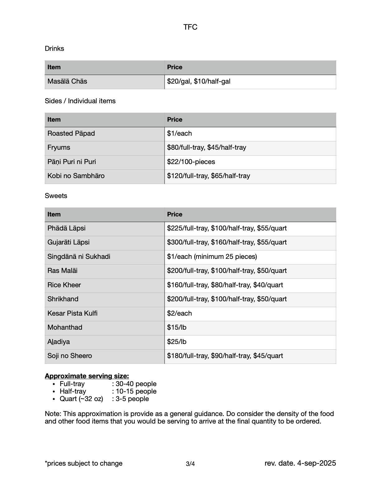 Page 3/4 of The Flavor Cartel's menu